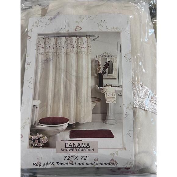 Panama Other - PANAMA Embroidered Floral Tassel Shower Curtain Ivory Pink Romantic Cottagecore